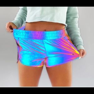 NWT Flexliving Rainbow Reflective Track Shorts | Size Small